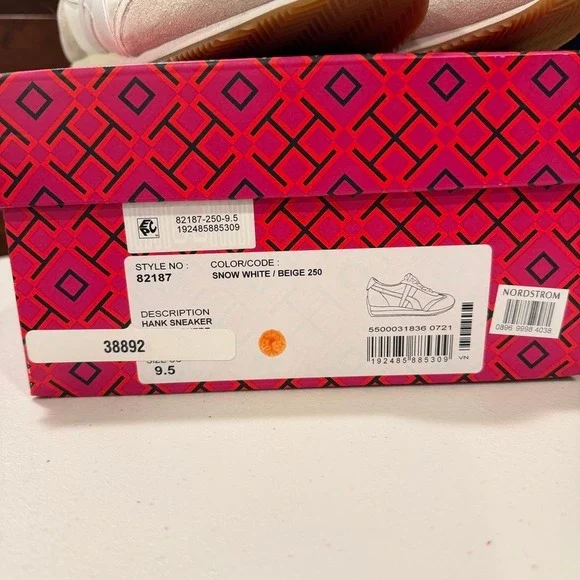 Tory Burch Hank Sneaker Snow White Beige Suede Leather Lace Up Women 9.5 - Picture 2 of 12